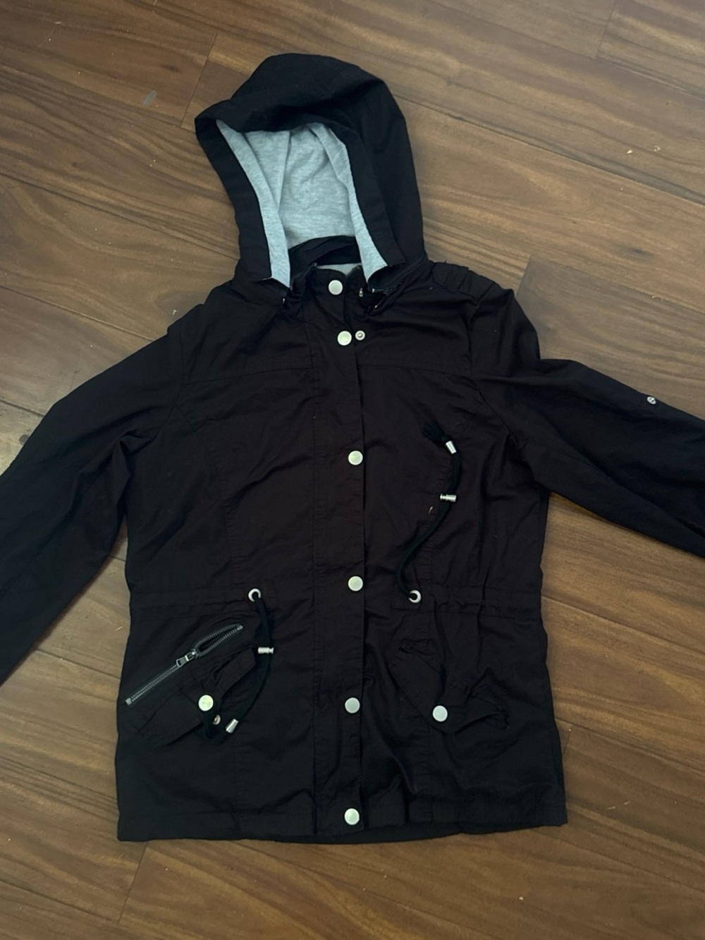 YMI Black Hooded Utility Jacket with Gray Lining